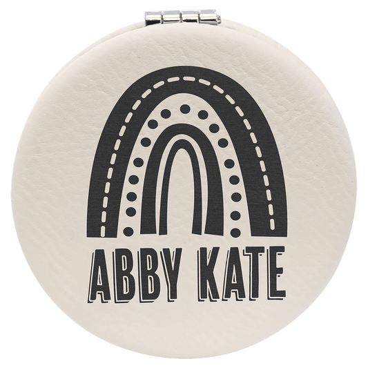 White Lasered Leatherette Compact Mirror