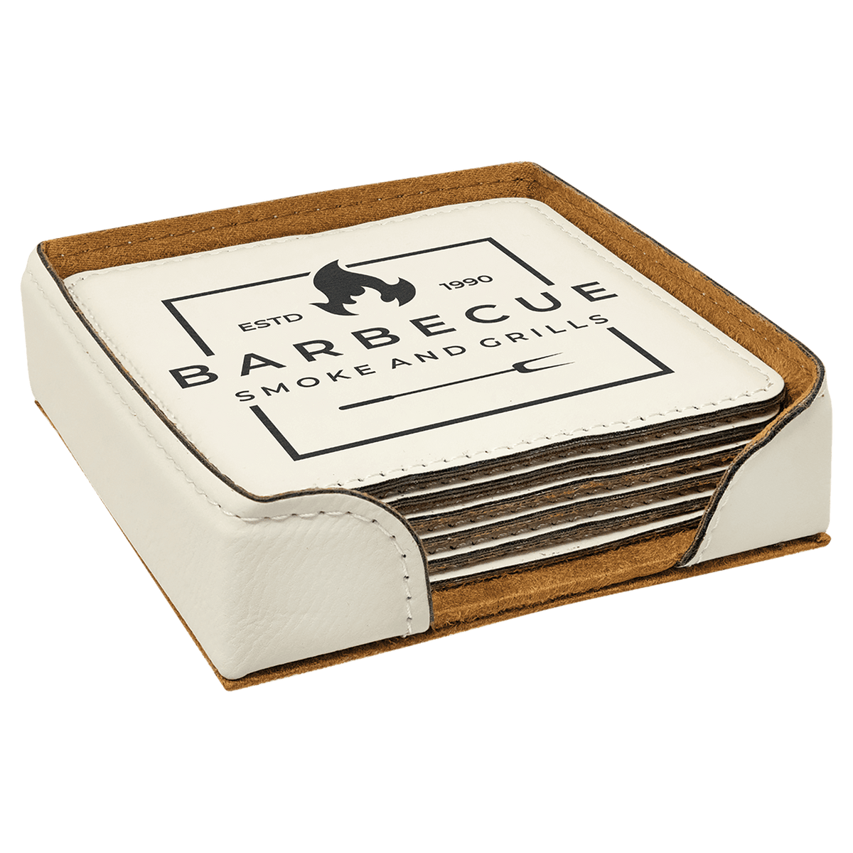 White Leatherette Square 6 Coaster Set