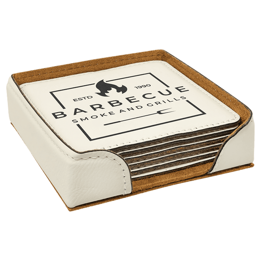 White Leatherette Square 6 Coaster Set
