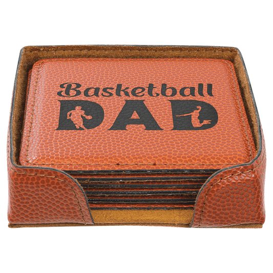 Basketball Leatherette Square 6 Coaster Set