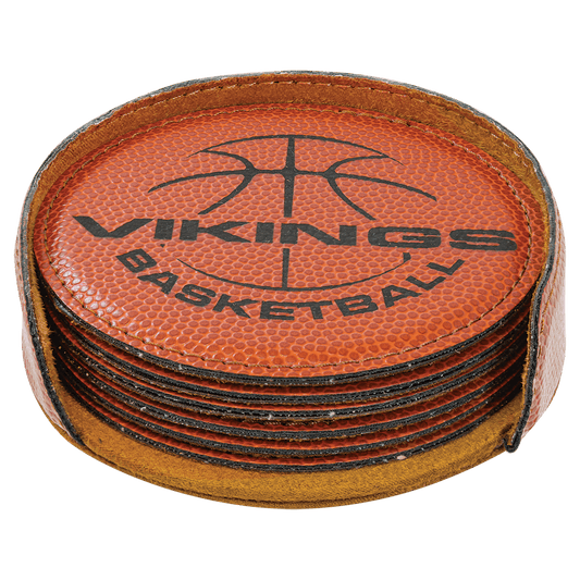 Basketball Leatherette Round 6 Coaster Set