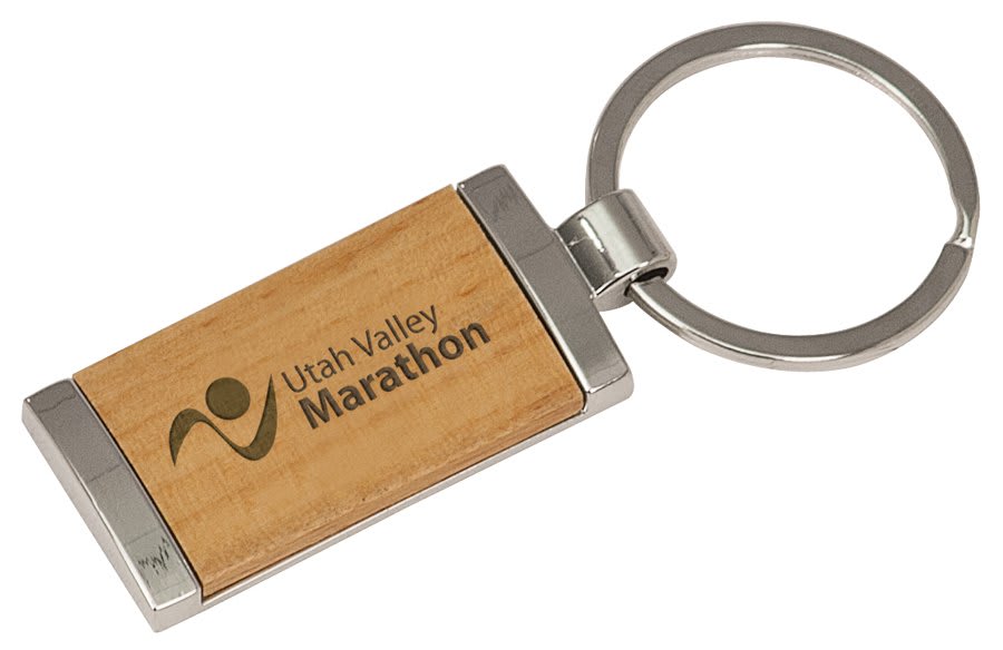 Rectangle Silver & Wood Keychain