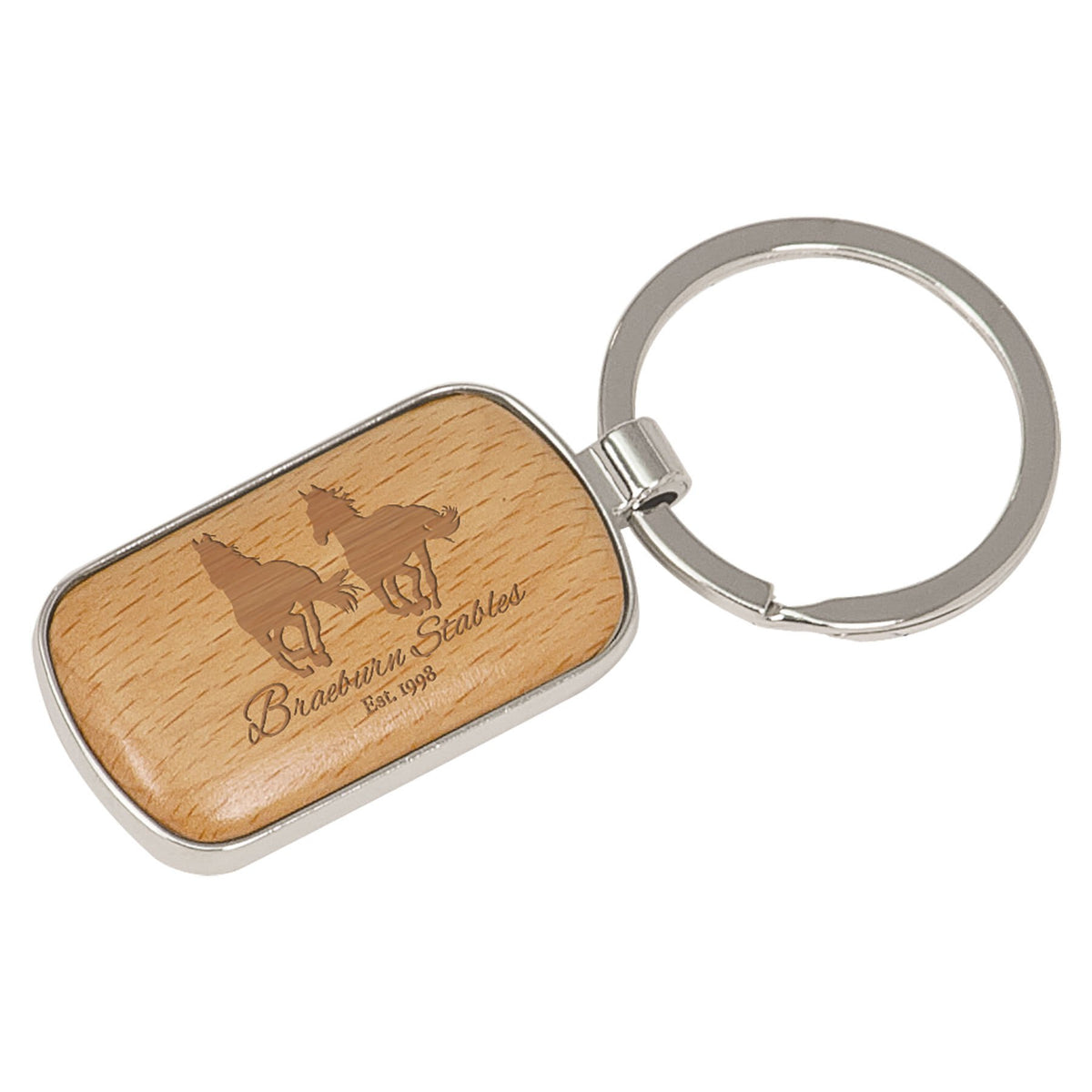 Round Corner Silver & Wood Keychain