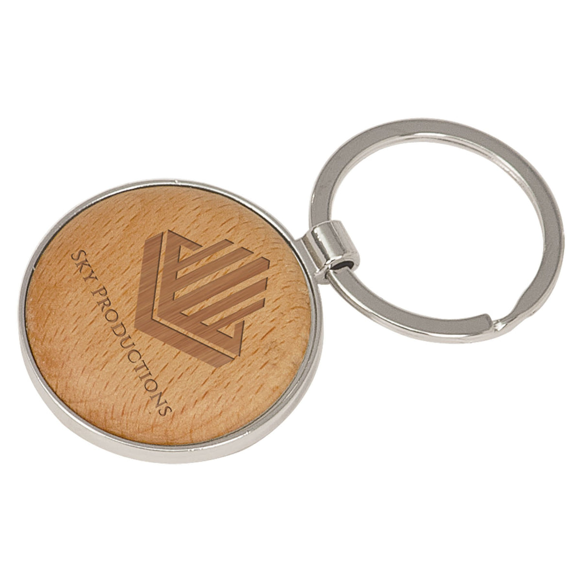 Round Silver & Wood Keychain
