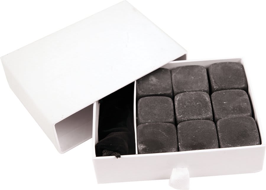 9-Piece Black Basalt Whiskey Stone Set in White Presentation Box