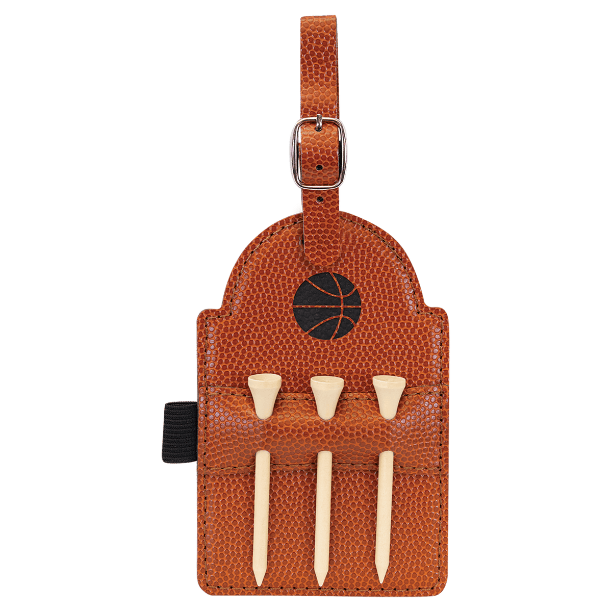 Basketball Leatherette Golf Bag Tag with Wooden Tees