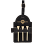 Black/Gold Leatherette Golf Bag Tag with Wooden Tees