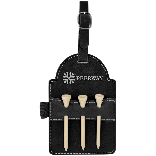 Black/Silver Leatherette Golf Bag Tag with Wooden Tees