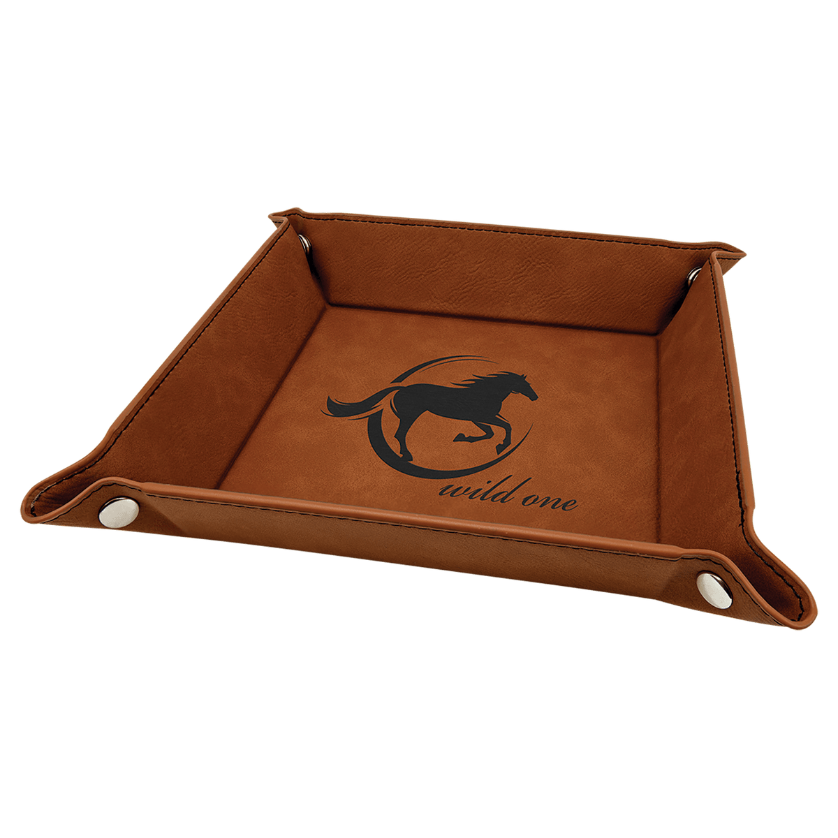 Rawhide Leatherette Folding Tray with Silver Snaps