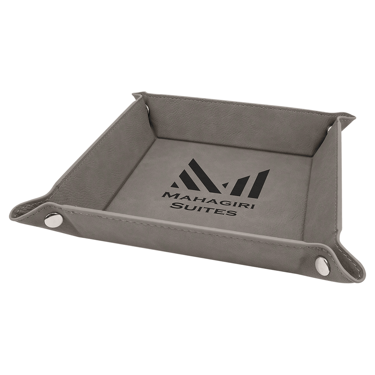 Gray Leatherette Folding Tray with Silver Snaps