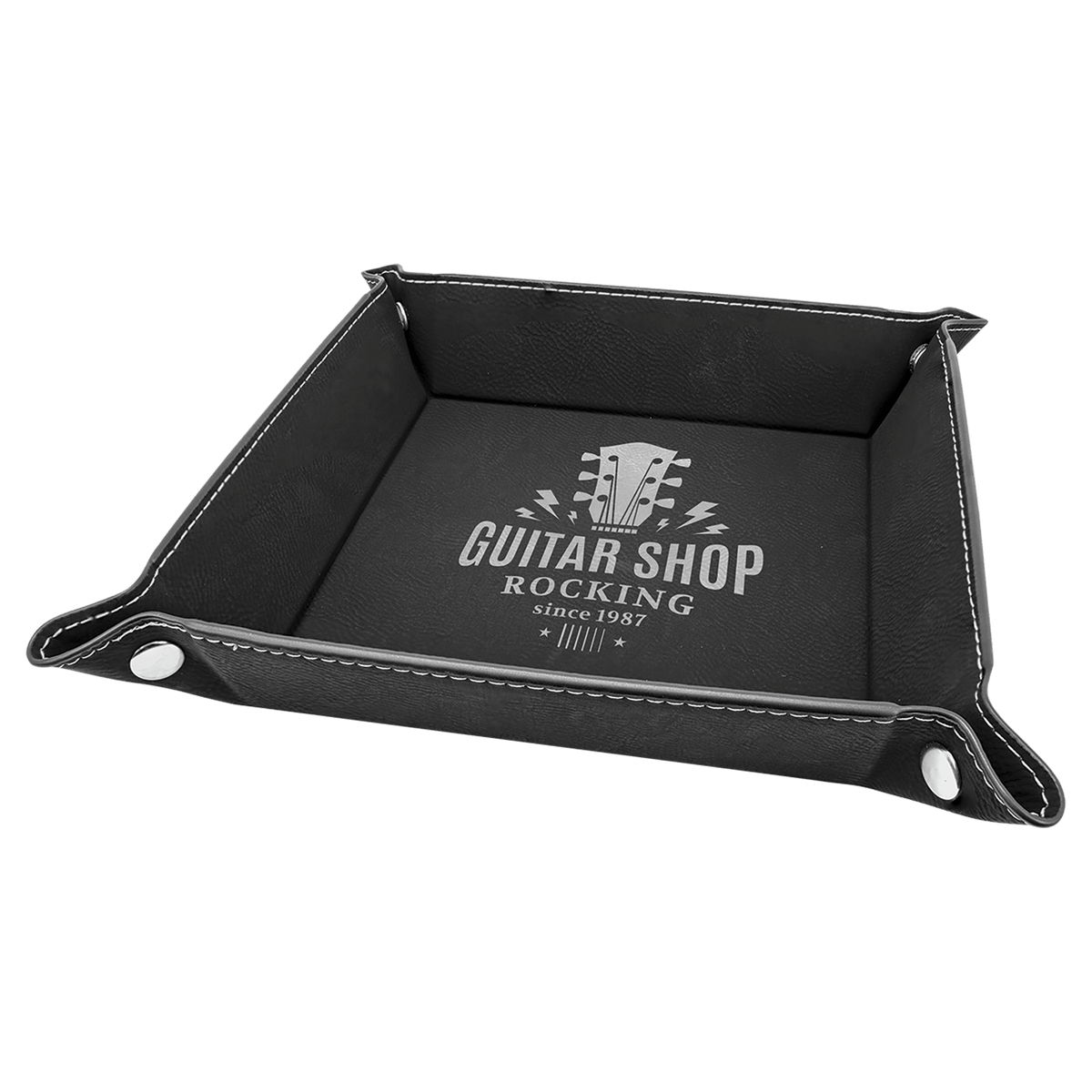 Black/Silver Leatherette Folding Tray with Silver Snaps