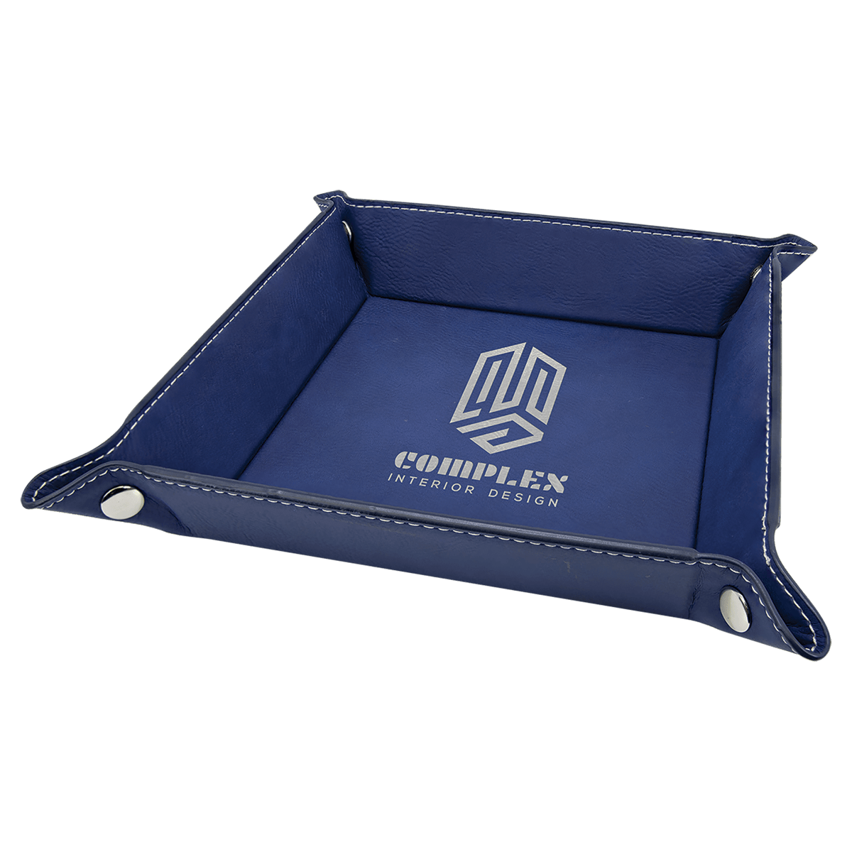 Blue/Silver Leatherette Folding Tray with Silver Snaps