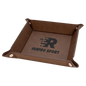 6" x 6" Dark Brown Laserable Leatherette Snap Up Tray with Silver Snaps