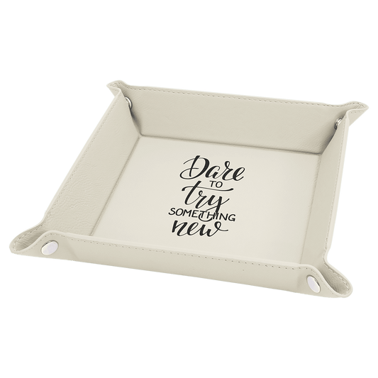 White Leatherette Folding Tray with Silver Snaps