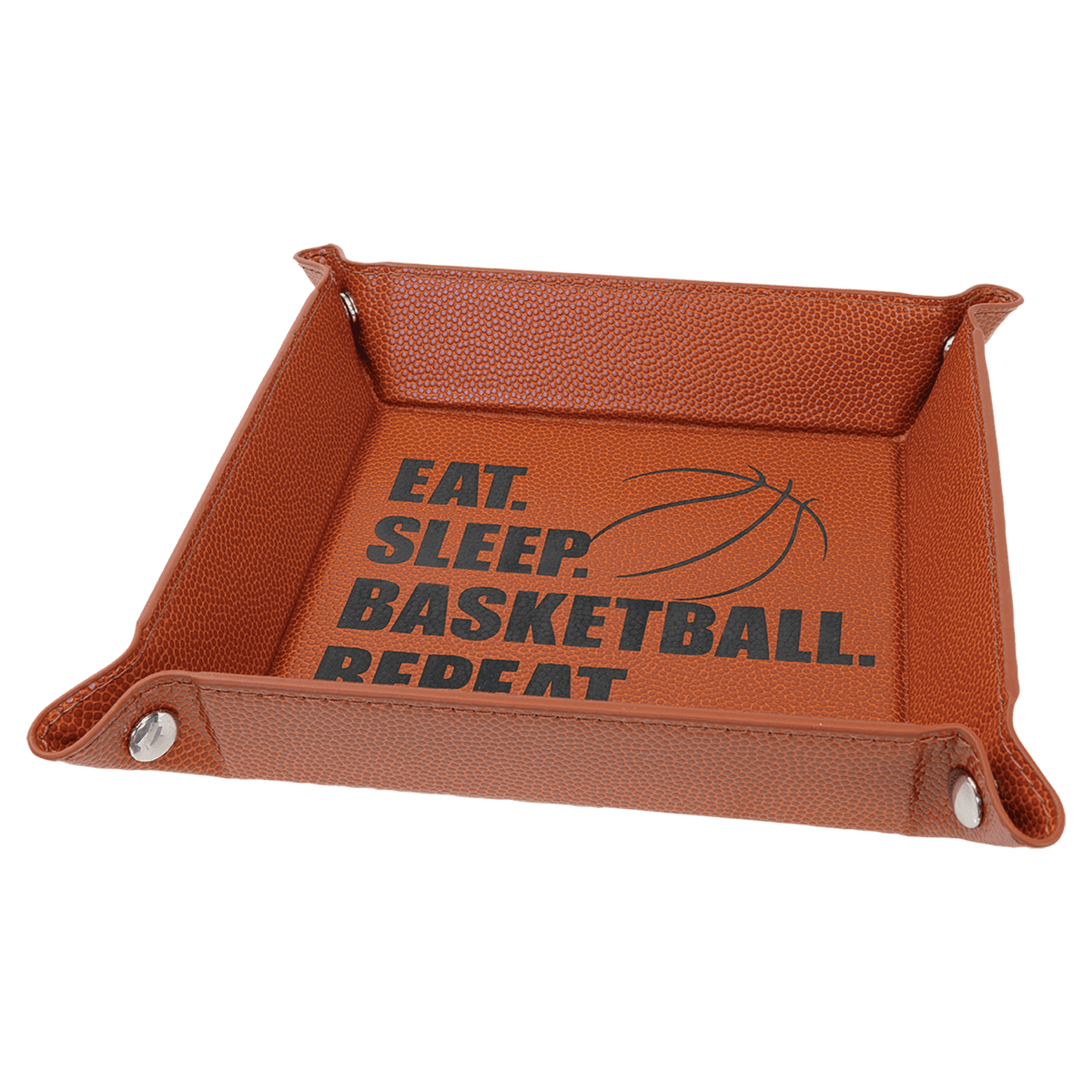 Basketball Leatherette Folding Tray with Silver Snaps