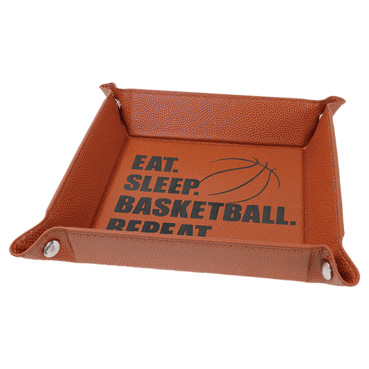 Basketball Leatherette Folding Tray with Silver Snaps