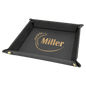 9" x 9" Black/Gold Laserable Leatherette Snap Up Tray with Gold Snaps