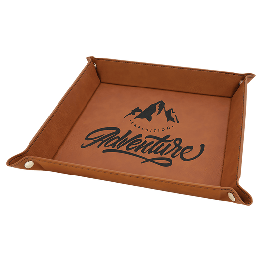 9" x 9" Rawhide Laserable Leatherette Snap Up Tray with Silver Snaps