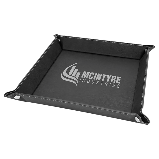 9" x 9" Black/Silver Laserable Leatherette Snap Up Tray with Silver Snaps