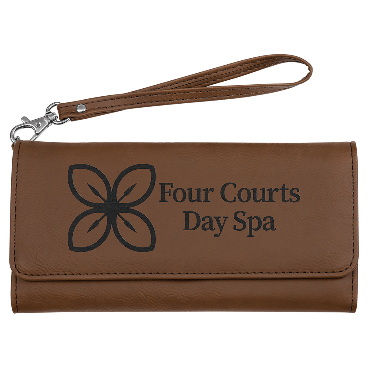 Dark Brown Lasered Leatherette Wallet with Wrist Strap