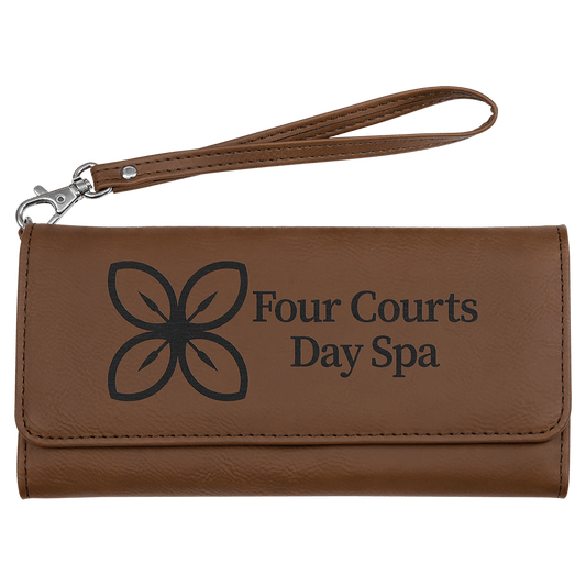 Dark Brown Lasered Leatherette Wallet with Wrist Strap