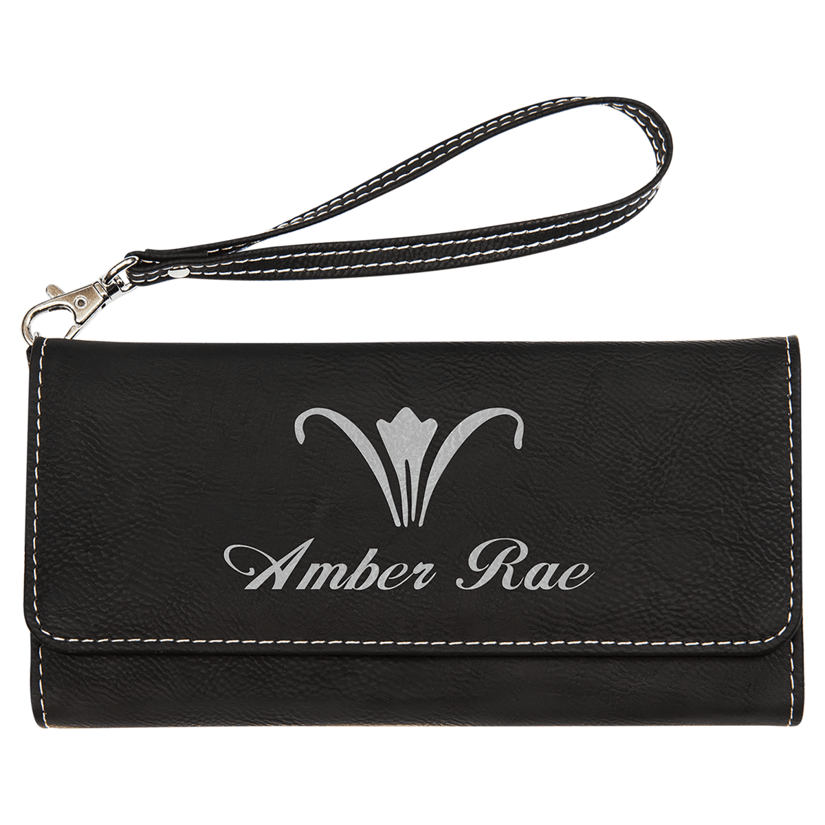 Black/Silver Lasered Leatherette Wallet with Wrist Strap