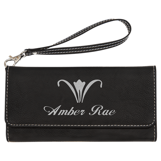 Black/Silver Lasered Leatherette Wallet with Wrist Strap