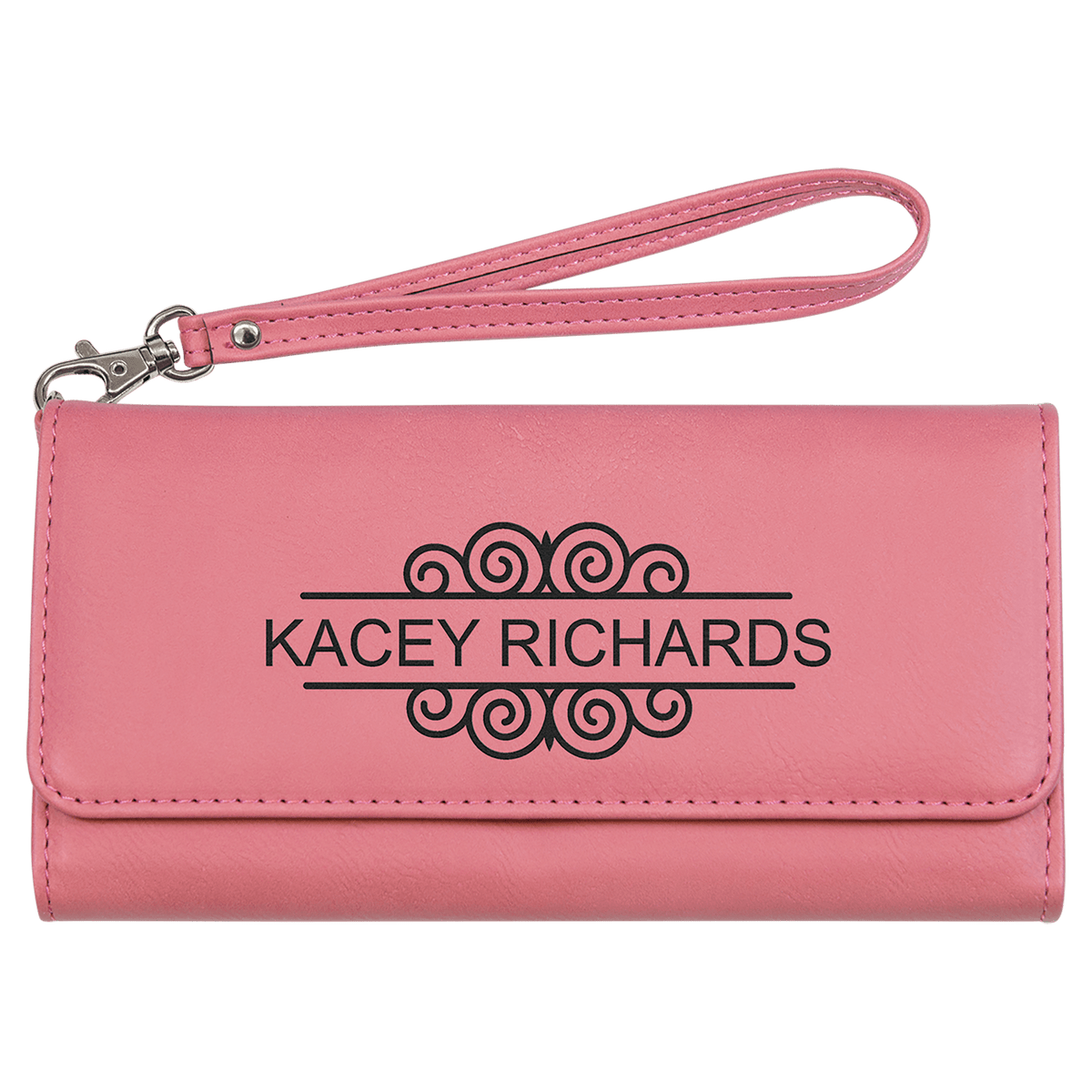Pink Lasered Leatherette Wallet with Wrist Strap