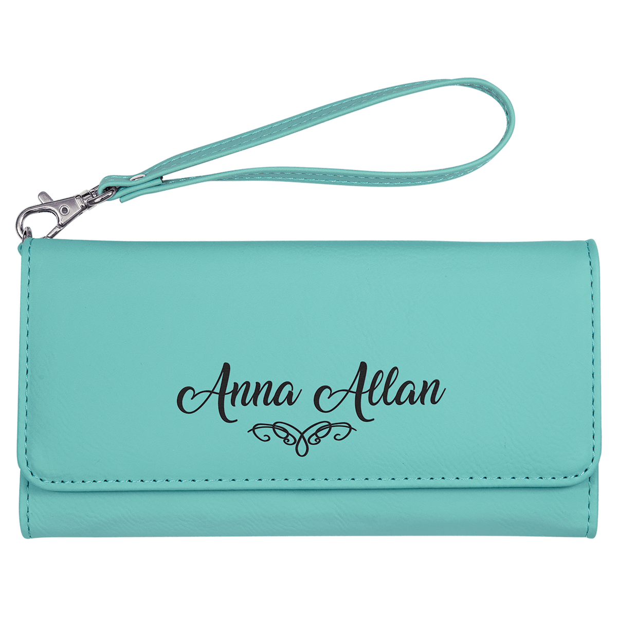 Teal Lasered Leatherette Wallet with Wrist Strap