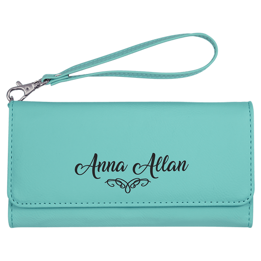 Teal Lasered Leatherette Wallet with Wrist Strap