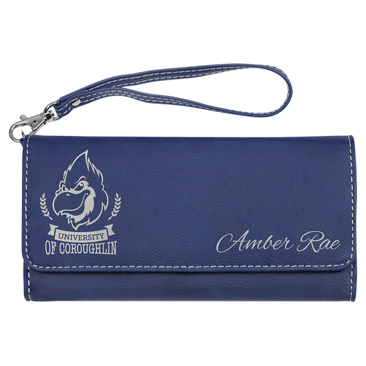 Blue/Silver Lasered Leatherette Wallet with Wrist Strap