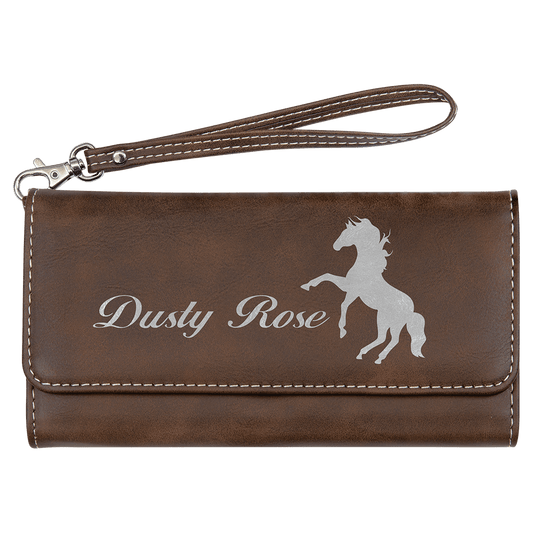 Rustic/Silver Lasered Leatherette Wallet with Wrist Strap