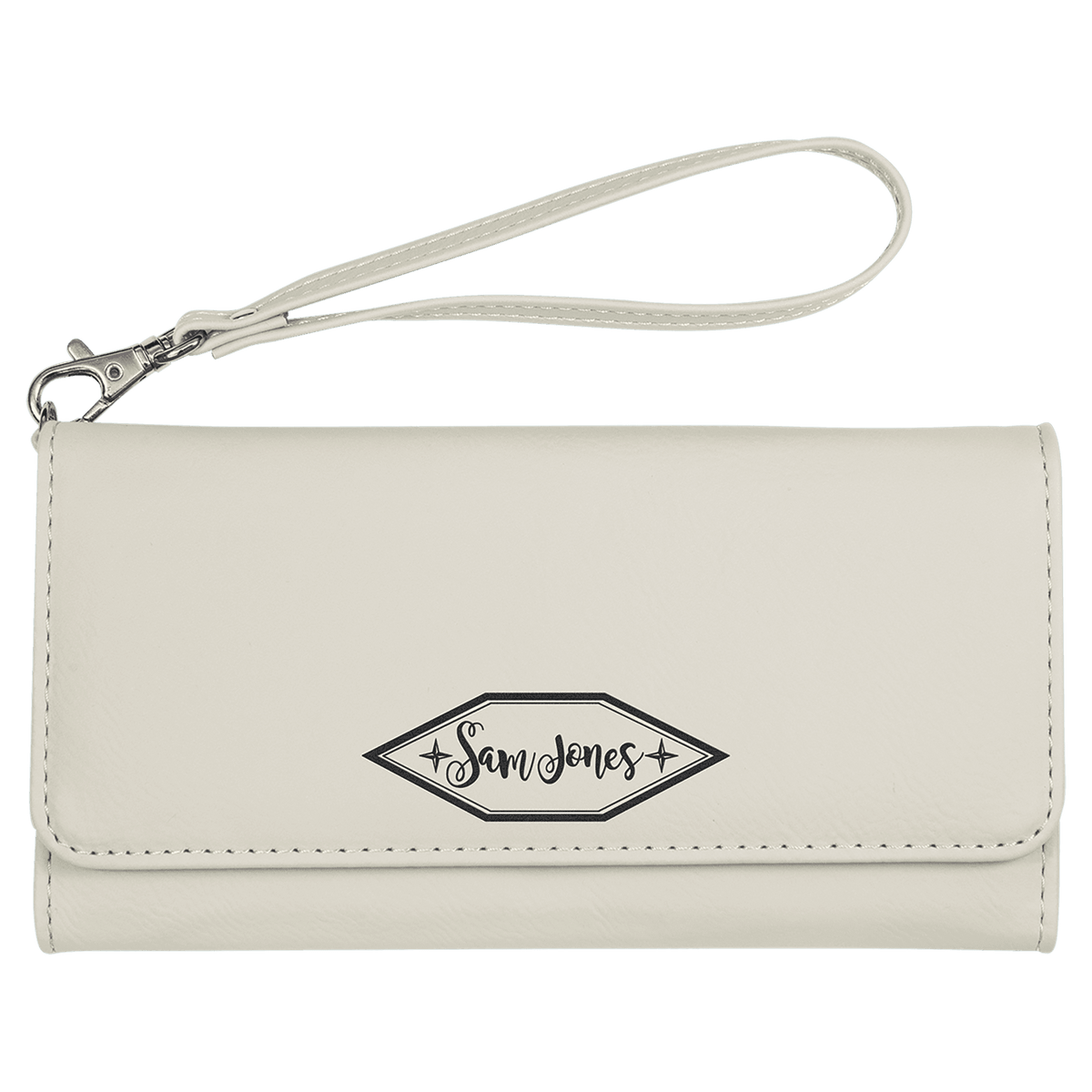 White Lasered Leatherette Wallet with Wrist Strap
