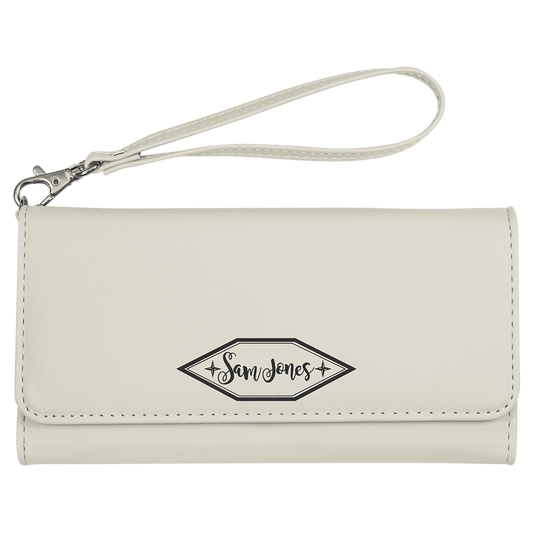 White Lasered Leatherette Wallet with Wrist Strap