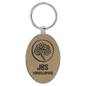 Light Brown Lasered Leatherette/Metal Oval Keychain