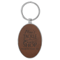 Dark Brown Lasered Leatherette/Metal Oval Keychain