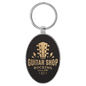 Black/Gold Lasered Leatherette/Metal Oval Keychain