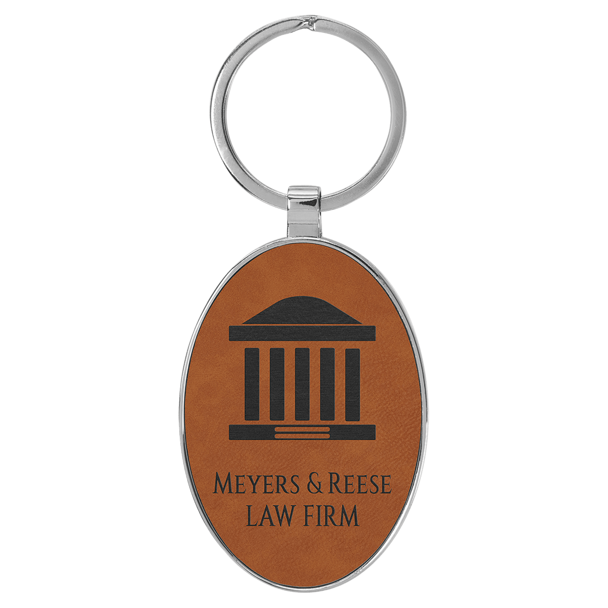 Rawhide Lasered Leatherette/Metal Oval Keychain