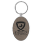 Gray Lasered Leatherette/Metal Oval Keychain