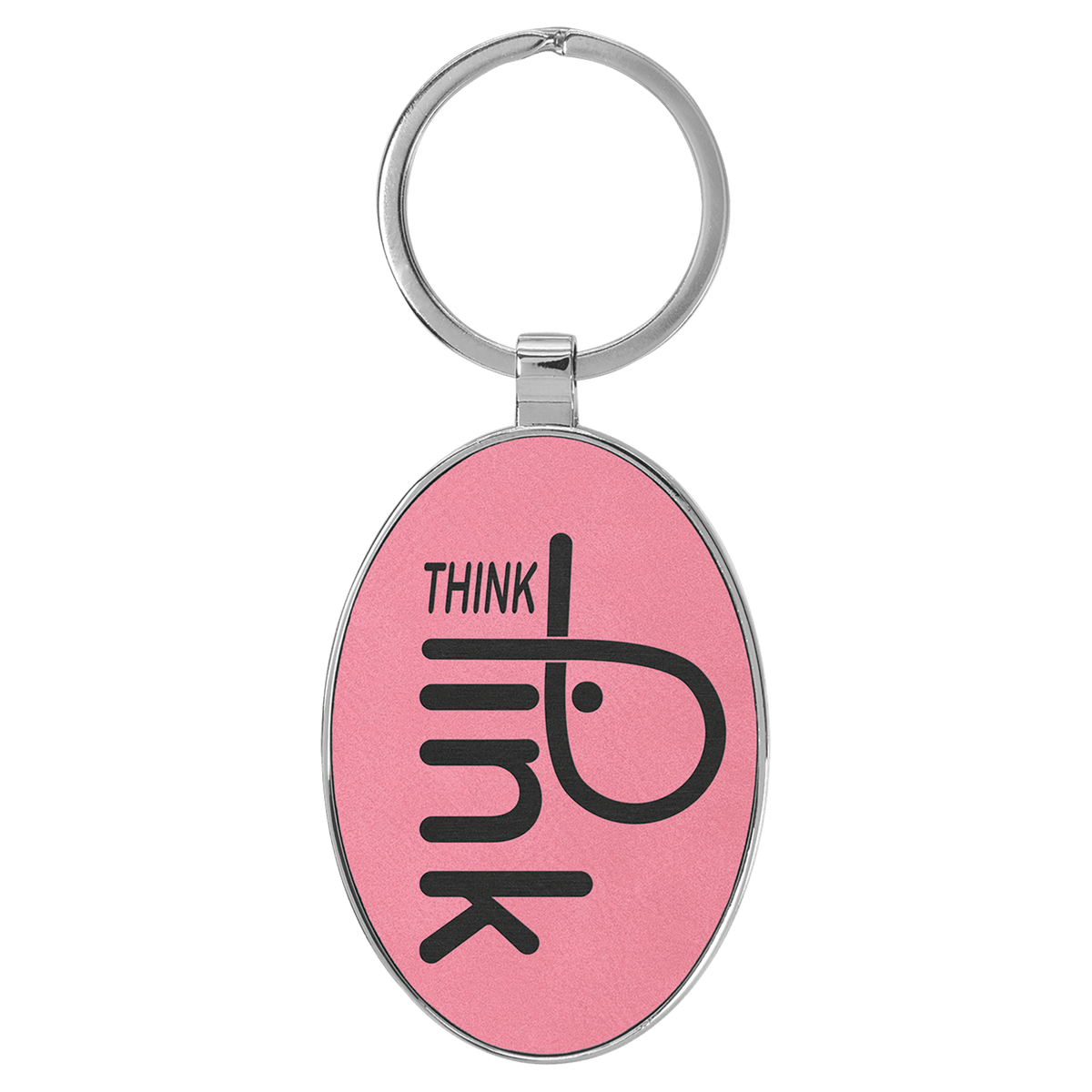 Pink Lasered Leatherette/Metal Oval Keychain