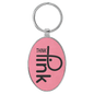 Pink Lasered Leatherette/Metal Oval Keychain