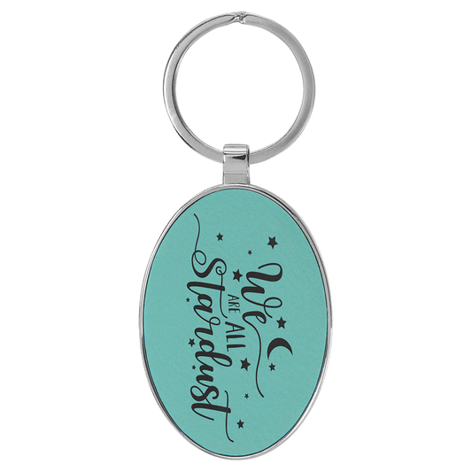 Teal Lasered Leatherette/Metal Oval Keychain