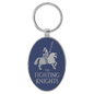 Blue/Silver Lasered Leatherette/Metal Oval Keychain