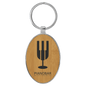 Bamboo Lasered Leatherette/Metal Oval Keychain