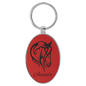Red Lasered Leatherette/Metal Oval Keychain
