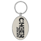 White Lasered Leatherette/Metal Oval Keychain