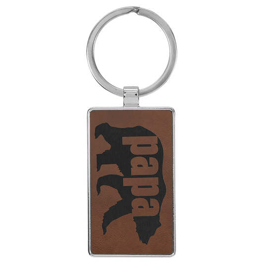 Dark Brown Lasered Leatherette/Metal Rectangle Keychain