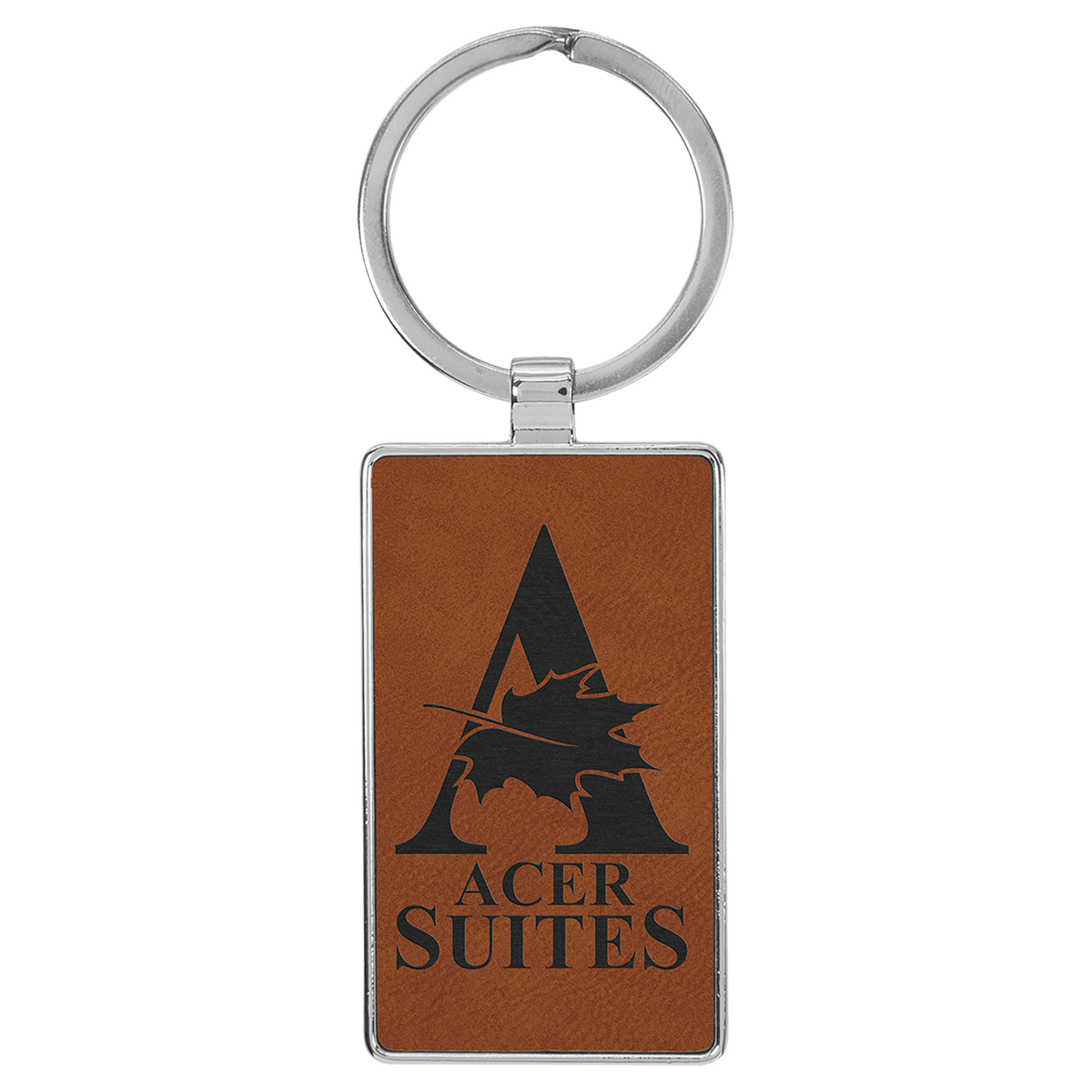 Rawhide Lasered Leatherette/Metal Rectangle Keychain