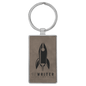 Gray Lasered Leatherette/Metal Rectangle Keychain