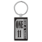 Black/Silver Lasered Leatherette/Metal Rectangle Keychain
